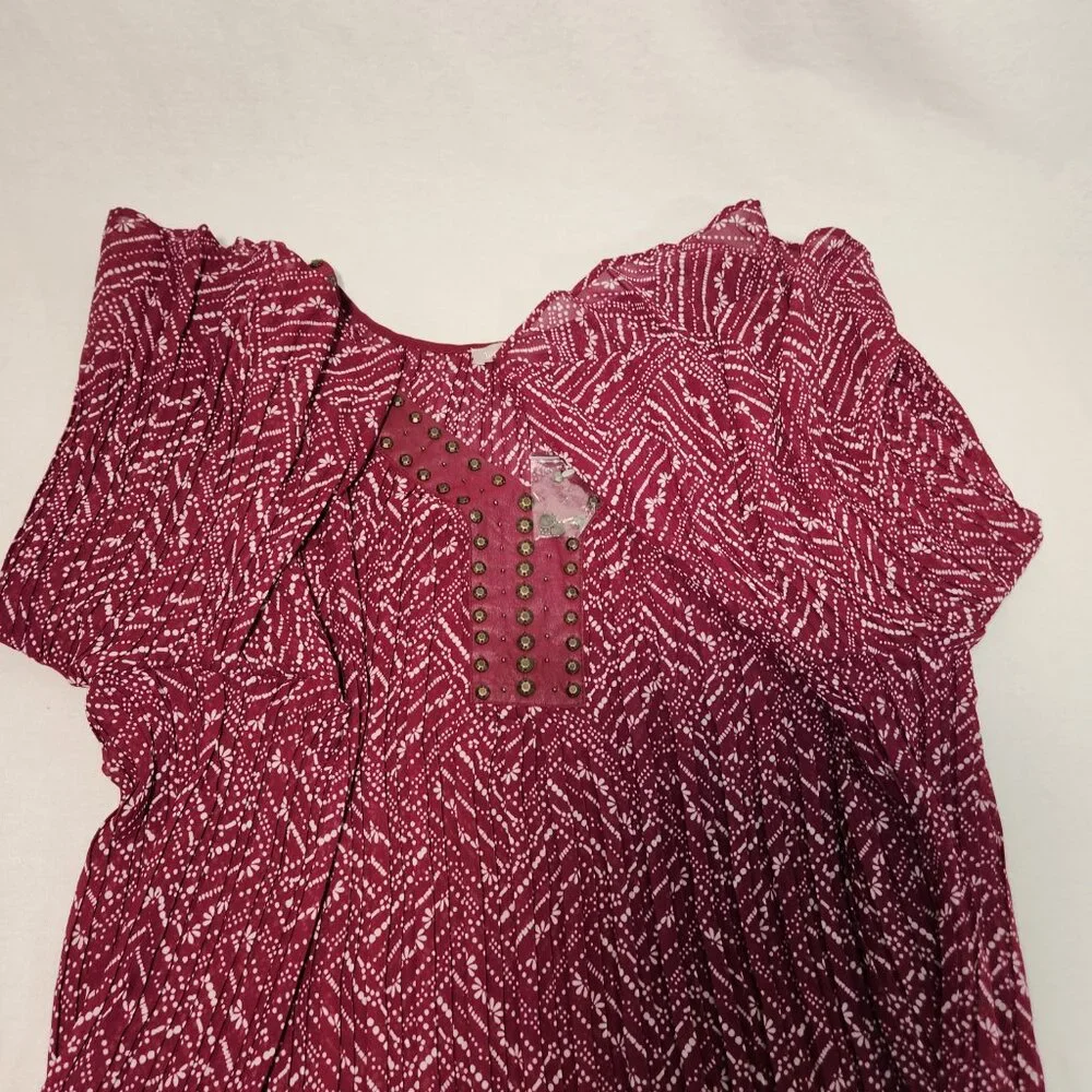 WOMAN WITHIN Flowy Crinkle Pink/White Studs Bell Sleeve Tunic Blouse Top Size 2X - Picture 9 of 16